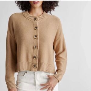 Quince Organic Cotton Cropped Cardigan Sweater Small Button Front EUC